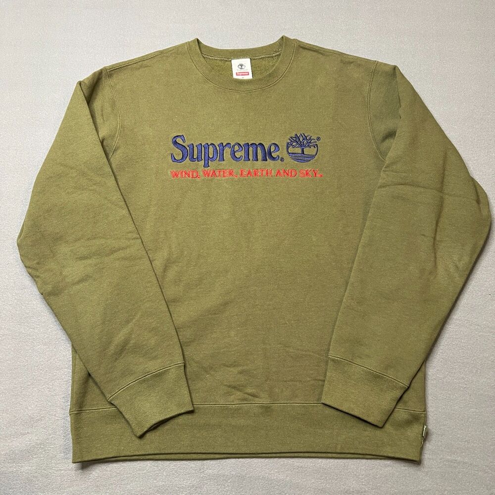 Supreme x Timberland Sweatshirt Men's Medium Olive Long Sleeve Crewneck Pullover